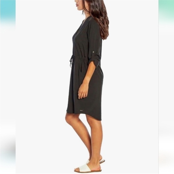 Orvis Pack & Go Travel Dress Black Roll Tab Sleeve Mini Tie Waist Wrinkle Resist - Picture 2 of 12
